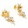 Brinco em ouro amarelo 18k feminino flores e diamantes - 1BRB0089 Brinco em ouro amarelo 18k feminino flores e diamantes - 1BRB0089