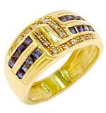 Anel em ouro 18k com safiras e brilhantes - 1ABS0007 Anel em ouro 18k com safiras e brilhantes - 1ABS0007