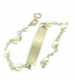 Pulseira Infantil feminina ouro 18k - Chapa com perolas - 2PUP0013 Pulseira Infantil feminina ouro 18k - Chapa com perolas - 2PUP0013